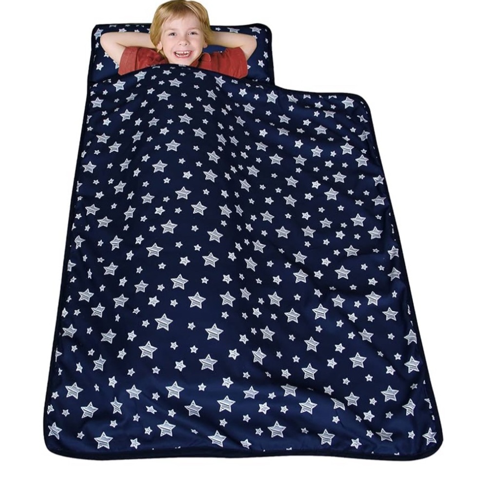 New toddler Nap Mat with Pillow and Fleece Blanket, Kids Sleeping Bag